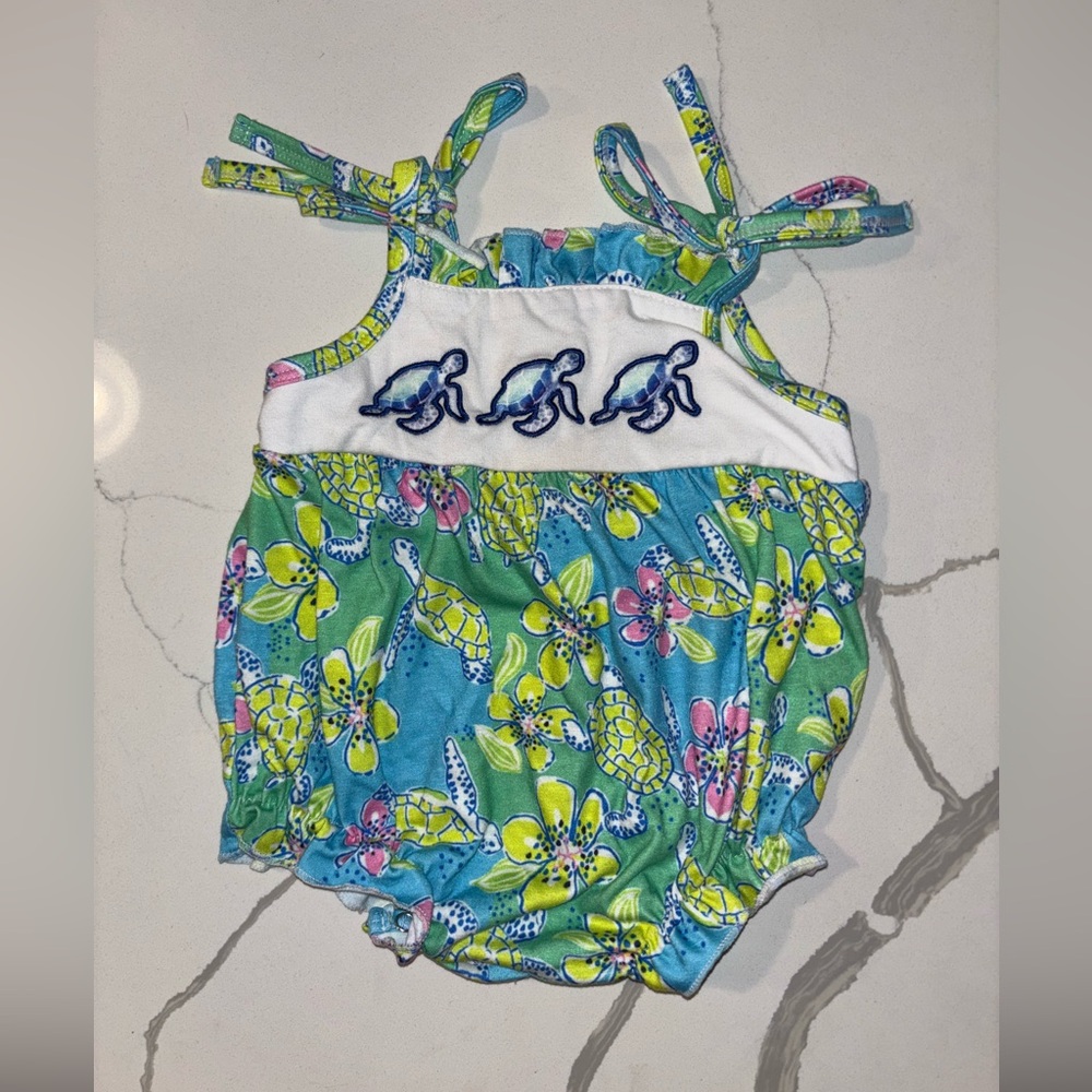 Honey Ocean Toddler Bubble Romper with Turtle Print - Blue and Green Size 18m